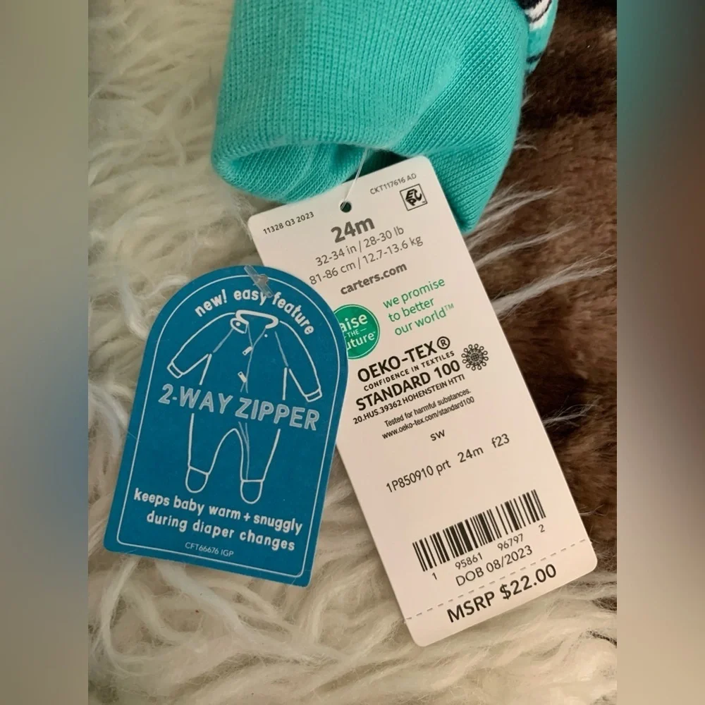 New Carters Forest Animal Fleece Footie Onesie 2 Way Zip 24 Months